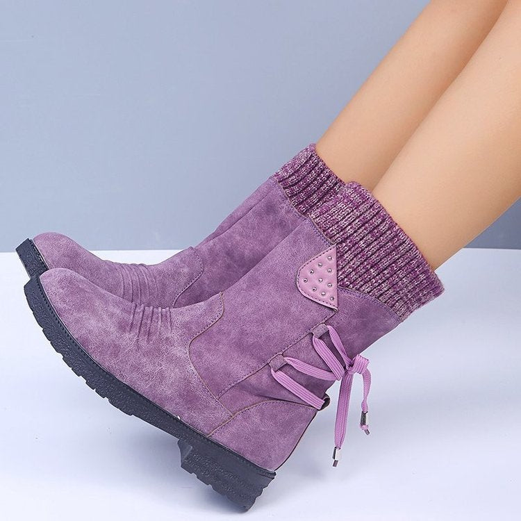 Bottes de neige à lacets en suédine pour femme