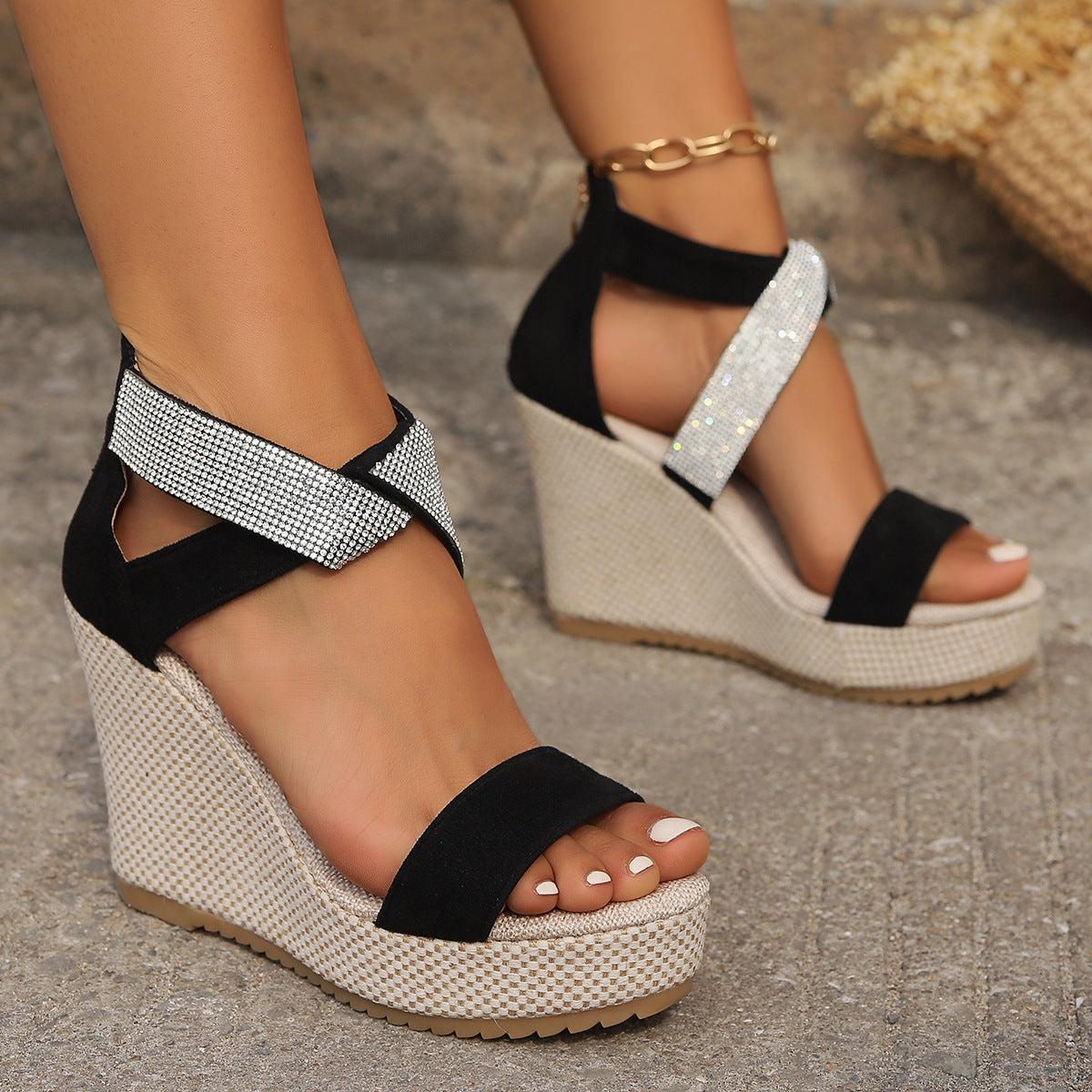 Sandales Compensées Strass