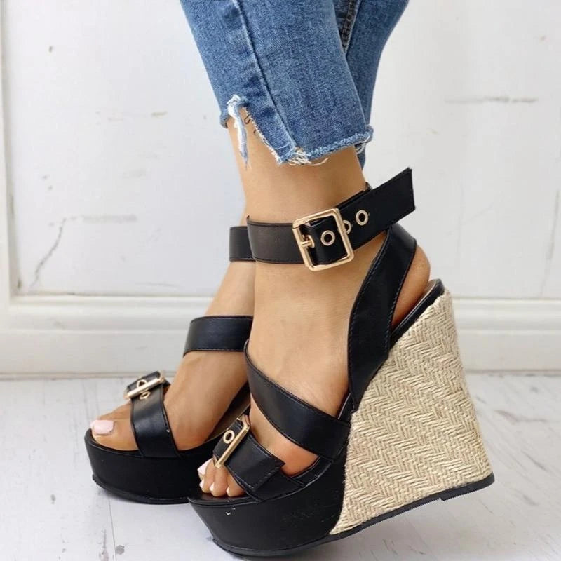Chaussures ouvertes femme style européen et américain en noir
