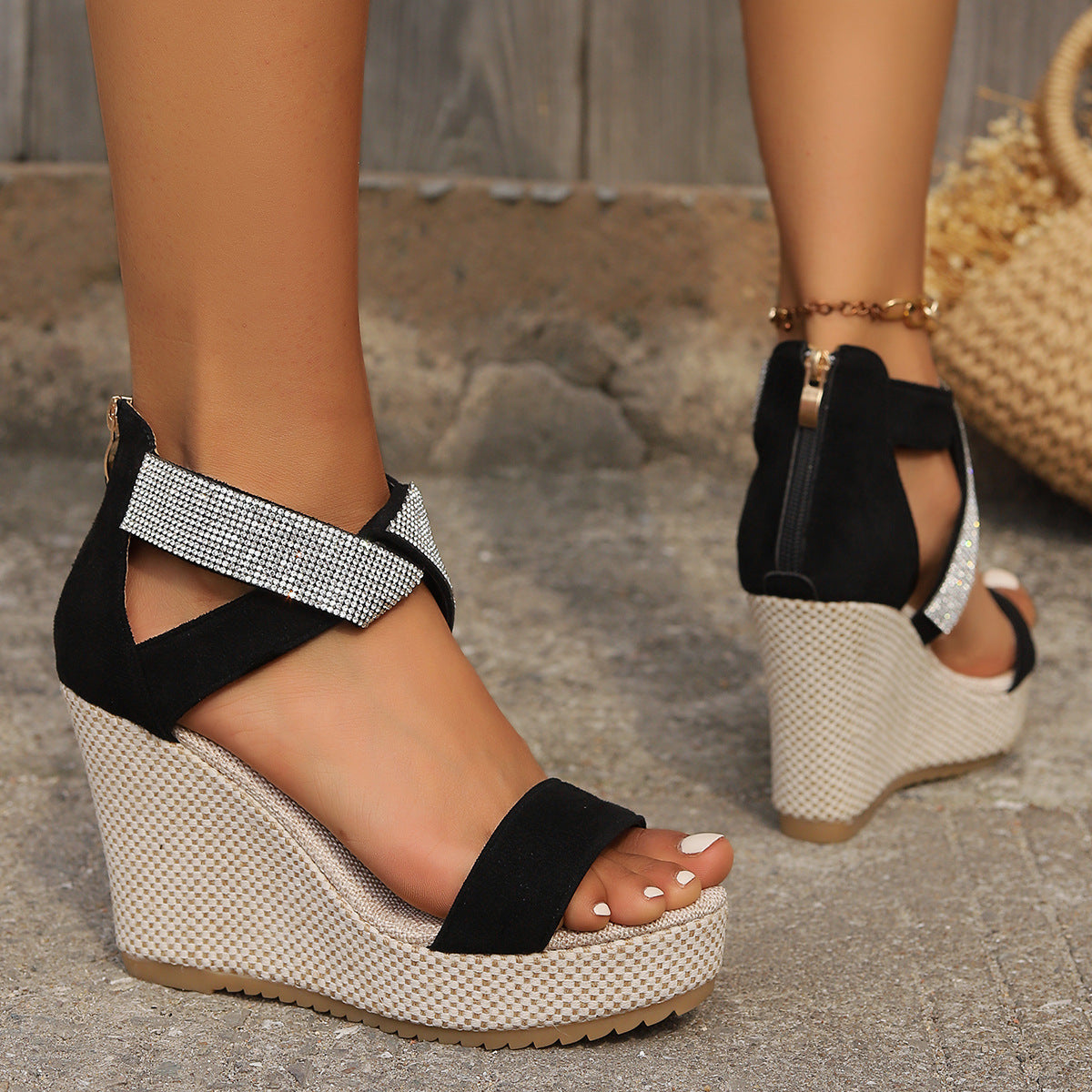 Sandales Compensées Strass