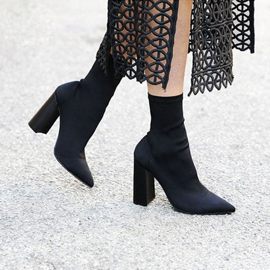 Bottes à Talons Épais en Laine
