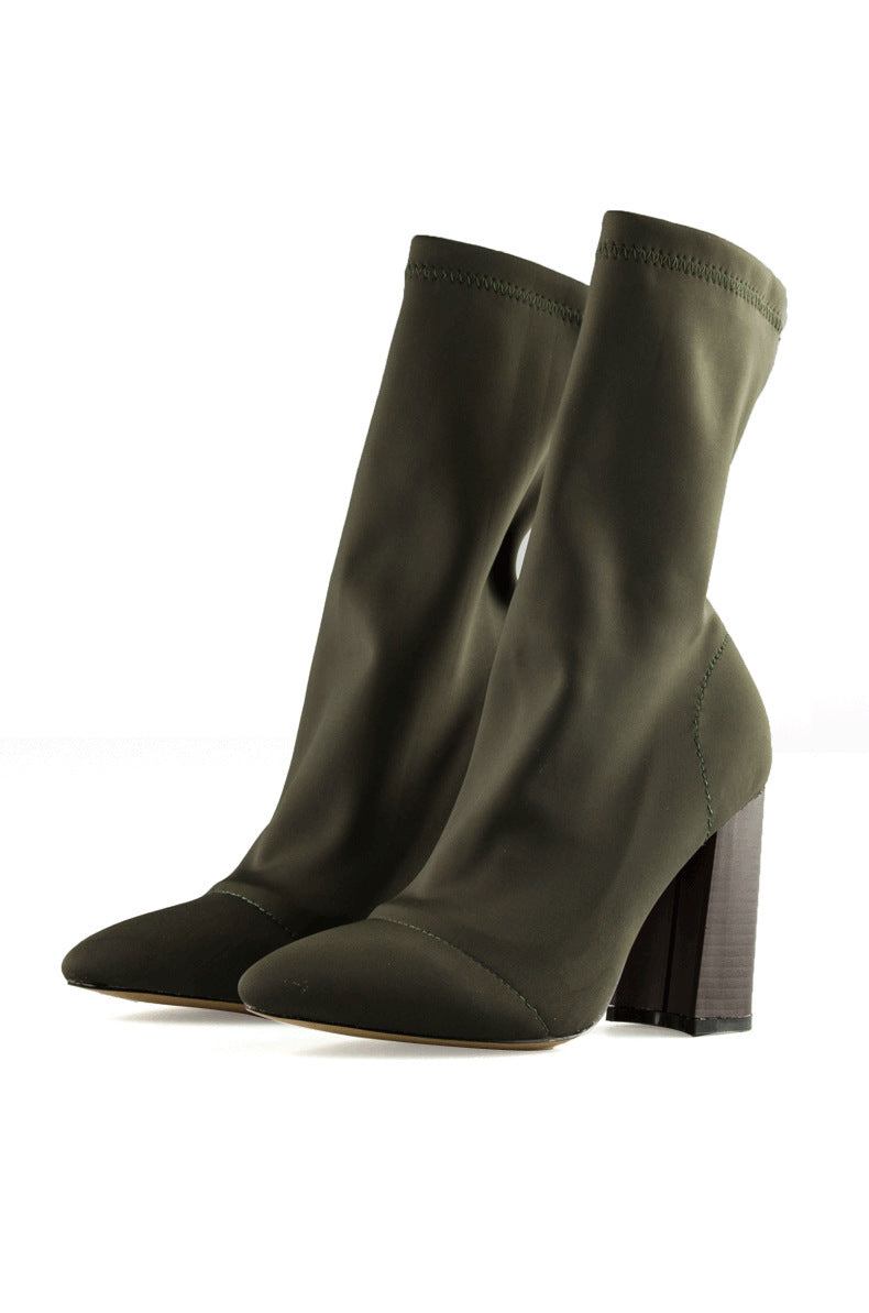 Bottes à Talons Épais en Laine