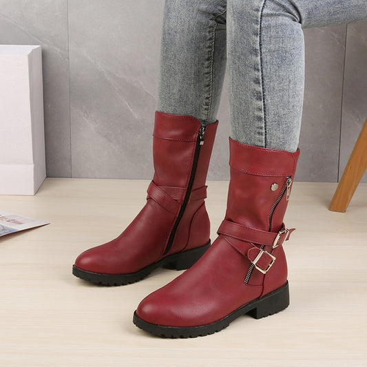 Bottes à talon bas en PU pour femmes
