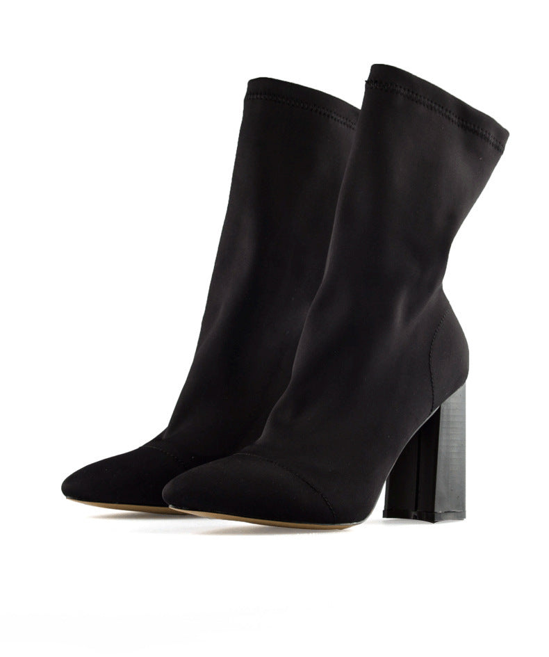 Bottes à Talons Épais en Laine