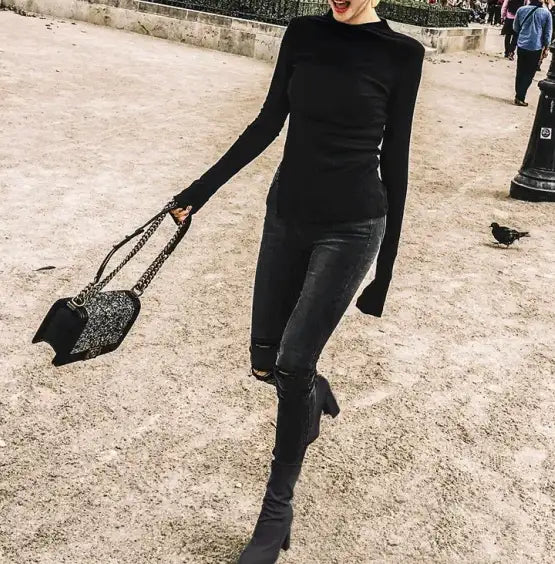Bottes à Talons Épais en Laine