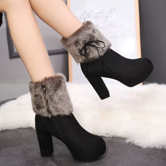 Bottes en suède pour femmes avec plateforme et doublure en cachemire