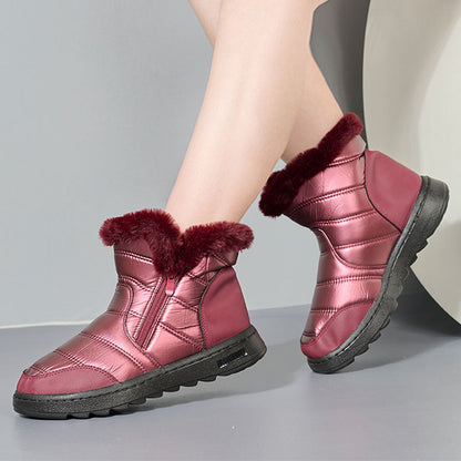 bottes d’hiver femme hautes en polaire avec fermeture éclair rouge